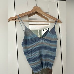 SHEIN Blue and Tan Striped Ribbed Knit Cami Top
